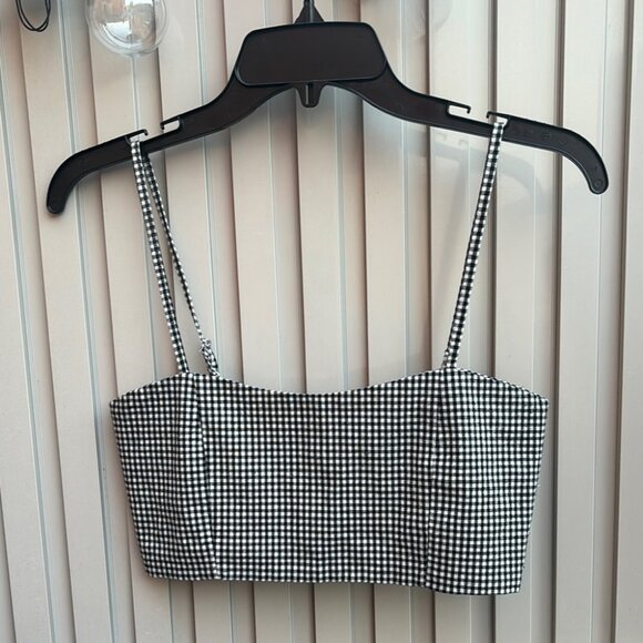 J. Galt Black and White Checkered Cropped Bra Cotton Top - Picture 1 of 9